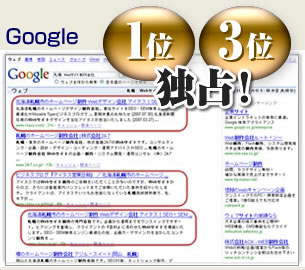 Google「札幌 Webサイト制作会社」で1位3位！　ダブル実績
